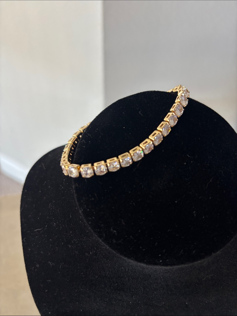 Gold Tone Tennis Bracelet with Clear Stones- Women's Jewelry